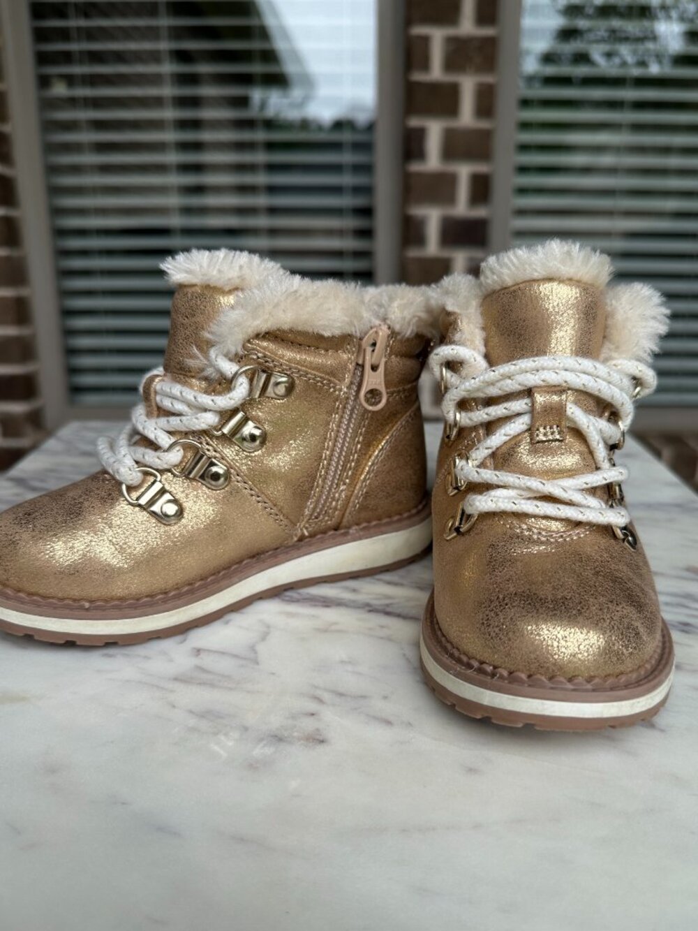 Cat & Jack Toddler Girls Reed Zipper SlipOn Lace Up Gold Winter Boot Infant Sz 8